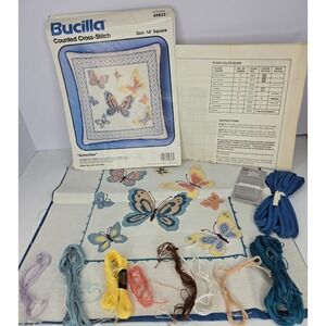 Bucilla Counted CrossStitch Butterflies Kit 14" Pillow Cover 49823 HALF COMPLETE